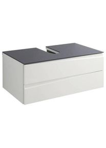 Mid.you Waschbeckenunterschrank, Grau, Wei&szlig; Hochglanz, Holzwerkstoff, 2 Schublade(n) Schubladen, 80x33x47 cm, FSC Mix, h&auml;ngend, Badezimmer, Badm&ouml;bel, Waschbeckenunterschr&auml;nke