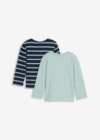 Maglia a maniche lunghe in puro cotone biologico (pacco da 2), Verde, Taglia 128/134, bonprix