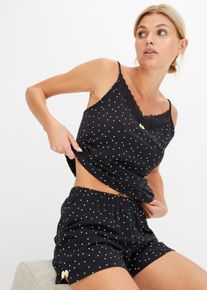 Pigiama estivo con pizzo grazioso, Nero, Taglia 62/64 (3XL), bonprix