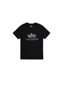 T-Shirt Alpha Industries "Basic T-Shirt BL Foil Print", Herren, Gr. M, schwarz (schwarz, metalsilber), Obermaterial: 100% Baumwolle, Shirts T-Shirt