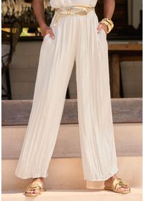 Palazzohose Lascana, Damen, Gr. 40, N-Gr, champagner, Web, Obermaterial: 100% Polyester, unifarben, figurumspielend kn&ouml;chellang, Hosen Palazzohose, mit Plisseefalten, leichte Satinqualit&auml;t. luftige Sommerhose, elegant