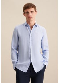 Businesshemd Seidensticker "Slim", Herren, Gr. M (39), normale &Auml;rmell&auml;ngen, blau, 100% Leinen, unifarben, slim fit, 2-Knopf-Manschette, Hemden Businesshemd, Slim 1/1 Kentkragen Uni