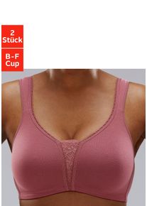 Soft-BH Petite Fleur, Damen, Gr. 110, Cup F, rosa (rosenholz, puder), Jersey, Obermaterial: 90% Baumwolle, 5% Elasthan, 5% Polyamid, BHs Soft-BH, ohne B&uuml;gel mit Spitzen-Details &ndash; ideal f&uuml;r gro&szlig;e Gr&ouml;&szlig;en