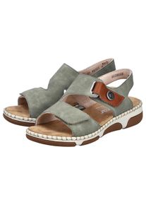 Sandale Rieker, Damen, Gr. 43, schilf, braun, Lederimitat, unifarben mit Farbeinsatz, Basic, Schuhe Sandale, Sommerschuh, Klettschuh mit aufw&auml;ndiger Ziernaht an der Laufsohle