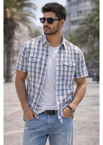 MAN'S WORLD Karohemd MAN'S WORLD, Herren, Gr. XXXL (47/48), N-Gr, blau kariert, Web, Obermaterial: 100% Baumwolle, kariert, bequem normal, Hemden Karohemd, Kurzarm, f&uuml;r Casualmode, Basic, Fr&uuml;hling und Sommer, aus Baumwolle