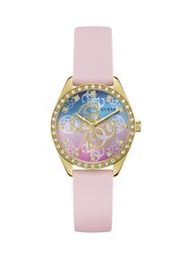 Quarzuhr Guess "AVA", rosa, goldfarben, Armbanduhren, Damen, Quarzuhr, Armbanduhr, Damenuhr, Silikonarmband, analog