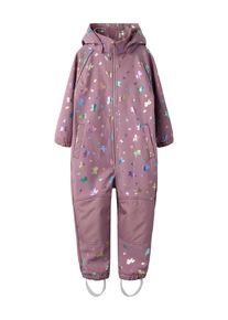 Softshelloverall name it "NMFALFA08 SOFTSHELL SUIT FOIL 1FO NOOS", M&auml;dchen, Gr. 110, N-Gr, grape shake, Softshell, Obermaterial: 94% Polyester, 6% Elasthan, bedruckt, regular fit, elastischer Bund, Overalls Softshelloverall