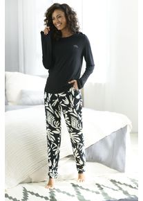 Pyjama French Connection, Damen, Gr. 48/50, schwarz, schwarz bedruckt, Single Jersey, Obermaterial: 100% Viskose, bedruckt, unifarben, bequem 7/8-L&auml;nge, Rundhals, eingesetzt, Homewear-Sets Pyjama, im zeitlosen Schwarz-Wei&szlig;-Look