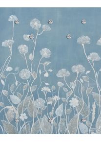 Garderobenpaneel queence "Wandgarderobe mit Motiv Blumenwiese in Hellblau inkl. Edelstahlhaken", grau, B:100cm H:120cm T:2,5cm, Acrylglas, Edelstahl, Garderobenpaneele, Garderobenpaneel, HD Premium Druck auf Acrylglas