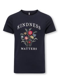 T-Shirt KIDS Only "KOGEMMA REG S/S FLOWER TOP BOX JRS", M&auml;dchen, Gr. 158/164, night sky print:kindness, Jersey, Obermaterial: 100% Baumwolle, bedruckt, bestickt, unifarben, regular fit h&uuml;ftbedeckend, Rundhals, Shirts T-Shirt