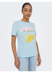 T-Shirt Only "ONLKITA S/S PEARL TOP BOX JRS", Damen, Gr. S, winter sky print:limoni de amalfi, Jersey, Obermaterial: 100% Baumwolle, bedruckt, regular fit normal, Rundhals, Shirts T-Shirt, Baumwolle, regular fit, Rundhals