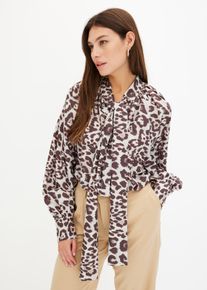bonprix Schluppenbluse, beige, Gr.46, modische Bluse mit Schluppenkragen und Knopfleiste vorne