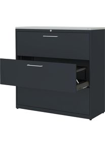 Mauser Hangmappenkast, kunststof blad, 3 laden, 3 rijen, met sluitdemping, antracietgrijs / antracietgrijs / lichtgrijs