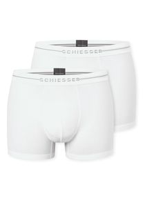 Boxershorts Schiesser "Cotton Flex", Herren, Gr. 8, 100, wei&szlig;, Single Jersey, Obermaterial: 85% Baumwolle, 10% Polyamid, 5% Elasthan, k&ouml;rpernah, Unterhosen Boxershorts, Baumwollmischung, ohne st&ouml;rende Seitenn&auml;hte, superweich