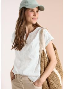 Kurzarmbluse Cecil, Damen, Gr. XS (36), vanillewei&szlig;, Web, Obermaterial: 100% Baumwolle, unifarben, l&auml;ssig geschnitten h&uuml;ftbedeckend, Rundhals, abgesteppte Kante, Blusen Kurzarmbluse, Sommerbluse mit Embroidery