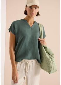 Kurzarmbluse Cecil, Damen, Gr. S (38), just khaki, Web, Obermaterial: 55% Leinen, 45% Viskose, unifarben, normal h&uuml;ftbedeckend, Rundhals, abgesteppte Kante, Blusen Kurzarmbluse, Sommerbluse aus Leinenmix