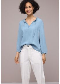 Schlupfbluse Street One, Damen, Gr. 44, light blau soft wash, Web, Obermaterial: 100% Lyocell, unifarben, l&auml;ssig geschnitten h&uuml;ftbedeckend, Rundhals, Blusen Schlupfbluse, 3/4-Arm Bluse mit Split Neck im Denim-Look