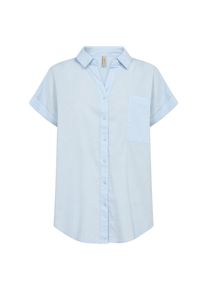 Kurzarmbluse soyaconcept "SC-DORA 1", Damen, Gr. M, skyway, Web, Obermaterial: 100% Baumwolle, unifarben, normal, V-Ausschnitt, Blusen Kurzarmbluse, Baumwolle