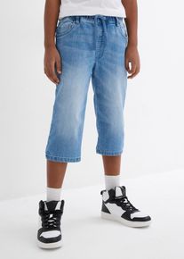 Bermudas bonprix "Schlupf-Jeans-Longbermuda, Slim Fit", Jungen, Gr. 140, N-Gr, blau (hellblau denim), Obermaterial: 82% Baumwolle, 17% Polyester, 1% Elasthan, slim fit, Hosen Bermudas, aus Baumwolle, Polyester und Elasthan, Slim Fit Passform