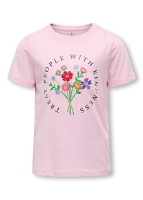 T-Shirt KIDS Only "KOGEMMA REG S/S FLOWER TOP BOX JRS", M&auml;dchen, Gr. 122/128, rosa (roseate spoonbill), Jersey, Obermaterial: 100% Baumwolle, bedruckt, bestickt, unifarben, regular fit h&uuml;ftbedeckend, Rundhals, Shirts T-Shirt