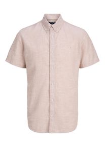 Jack & Jones Kurzarmhemd JACK & JONES "JPRBLUSUMMER LIN. BL. SHIELD SS SHIRT SN", Herren, Gr. XL, N-Gr, misty rose fit:regular fit, Web, Obermaterial: 70% Baumwolle, 30% Leinen, unifarben, regular fit normal, gerader Abschluss, Hemden Kurzarmhemd, mit Stickerei