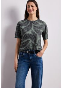 Kurzarmshirt Street One, Damen, Gr. 46, deep bound gr&uuml;n, Jersey, Obermaterial: 65% Polyester, 35% Viskose, regular fit h&uuml;ftbedeckend, Rundhals, abgesteppte Kante, Shirts Kurzarmshirt, Sommershirt im Ausbrenner-und Leo-Look