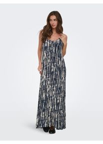 Spaghettikleid Only "ONLMATEA LIFE STRAP LONG DRESS WVN NOOS", Damen, Gr. L, N-Gr, blau (night sky aop:matea print), Web, Obermaterial: 100% Viskose, bedruckt, regular fit lang, Rundhals, Kleider Spaghettikleid, Viskose, regular fit