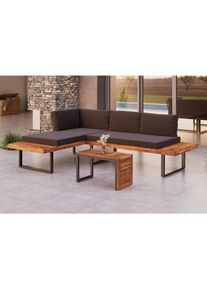 Ambia Garden Loungegarnitur, Grau, Holz, Metall, Akazie, massiv, F&uuml;llung: Polyester,Komfortschaum, L-Form, einzeln stellbar, 253x175 cm, UV-best&auml;ndig, Gartenm&ouml;bel, Loungem&ouml;bel, Loungegarnituren