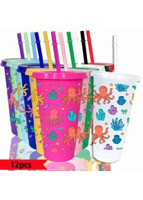 12pcs/pack Octopus Shell Seaweed Pattern 26oz Colored Plastic Party Cold Drink Cup for Back-to-school Birthday Gift