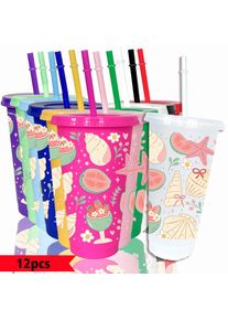 12pcs/pack Shell Fruit Flower Pattern 26oz Colored Plastic Party Cold Drink Cup for Back-to-school Birthday Gift