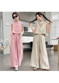 Chinese Style Children Clothes Girl Summer Sleeveless Tank Top and Wide Leg Pants Two Piece Set 2026 Loose Breathable Casual