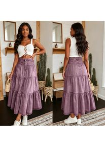 Long Skirt Women Vintage Denim Layered Cake Skirts Single Breasted High Waist Washed Distressed Female Bohemian 2026 A Line