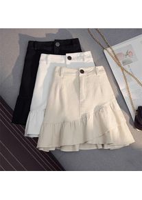 Women's High-Waisted Ruffled Mini Skirt, Solid Color Tiered A-Line Skirt with Button Closure, Casual & Cute Daily Wear