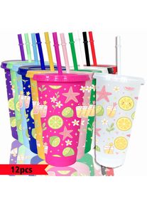 12pcs/pack Stars Lemons Flower Patterns 26oz Colored Plastic Party Cold Cups for Back-to-school Birthday Gifts