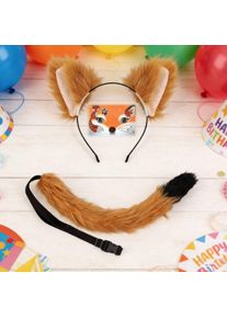 Canine Ears Headband and Tail Set Cute Design Plush-Like Canine Costume Set Furry Creature Ears Headband Realistic Look
