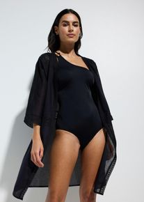 bonprix Strandkimono mit Spitze, schwarz, Gr.56/58 (3XL), Femininer Strand Kimono, 100% Baumwolle