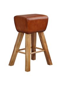 Mid.you , Braun , Leder , Echtleder , Ziegenleder , Mangoholz , massiv , 43x75x29.5 cm , Esszimmer, Barm&ouml;bel, Barhocker
