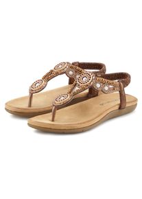 Zehentrenner Vivance, Damen, Gr. 39, braun (bronzefarben), Obermaterial: 100% Textilmaterial. Decksohle: 100% Textilmaterial. Laufsohle: 100% Synthetik, unifarben, Basic, Schuhe Zehentrenner, Sandale, Sommerschuh, Pantolette mit Perlen und Steinchen VEGAN, Topseller
