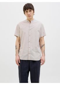 Jack & Jones Kurzarmhemd JACK & JONES "JJESUMMER BAND SHIRT SS SN", Herren, Gr. M, N-Gr, beige (crockery), Web, Obermaterial: 83% Baumwolle, 17% Leinen, unifarben, comfort fit taillenbedeckt, ohne Ausschnitt, gerader Abschluss, Hemden Kurzarmhemd, mit Bandkragen