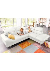 Ecksofa COTTA "Driver L-Form", wei&szlig;, B:268cm H:73cm T:214cm, Kunstleder SOFTLUX;LEDER BEEFY (ein abgedecktes Spalt-Rindsleder) im Sitz und R&uuml;cken (Korpus in Kunstleder);Luxus-Kunstleder;Leder Pampas (echtes Rindsleder) im Sitz und R&uuml;cken (R&uuml;ckseite mit Spannstoff bezogen), Sofas, Ecksofa, mit Kopfteilverstellung, wahlweise mit Bettfunktion & Bettkasten