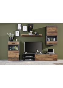 Wohnwand Home Affaire "Mansfield", anthrazit matera, old woodfarben, B:246cm H:182cm T:37cm, Holzwerkstoff, Kastenm&ouml;bel-Sets, Wohnwand
