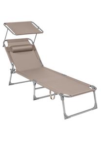 Modante Sonnenliege, Taupe, Metall, Textil, 53x29.5x193 cm, verstellbares Dach, R&uuml;ckenlehne verstellbar, Gartenm&ouml;bel, Balkonm&ouml;bel, Balkonliegen