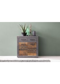 Kommode Home Affaire "Ilana", graphit grau matera, B:82cm H:86cm T:37cm, Holzwerkstoff, Sideboards, Kommode, Kommode mit 2 T&uuml;ren & 2 Schubladen - (B/T/H) 82/37/86 cm