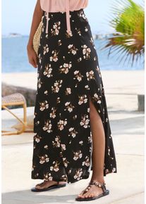 Maxirock Vivance, Damen, Gr. 46, schwarz, koralle bedruckt, Jersey, Obermaterial: 100% Viskose, bedruckt, lang, R&ouml;cke Maxirock, aus Viskosejersey, langer Sommerrock mit Alloverdruck und Schlitz