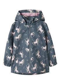 Outdoorjacke name it "NMFMAXI JACKET LI AOP NOOS", M&auml;dchen, Gr. 110, vintage indigo aop:8 horse, Web, Obermaterial: 100% Polyester, bedruckt, Po-bedeckend, elastischer Bund, Jacken Outdoorjacke