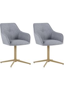 Esszimmerstuhl ByLiving "OTTAWA", grau, eiche natur, B:62cm H:85cm T:58cm, Metall, Stoff, St&uuml;hle, Esszimmerstuhl, Webstoff, 110 kg, 360 drehbar, umlaufendem Keder, Zierknopf im R&uuml;cken