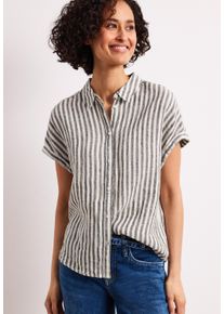 Kurzarmbluse Street One, Damen, Gr. 42, espresso braun, Web, Obermaterial: 100% Leinen, gestreift, normal h&uuml;ftbedeckend, Rundhals, Aufschlag, Blusen Kurzarmbluse, Gestreifte Sommerbluse aus Leinen