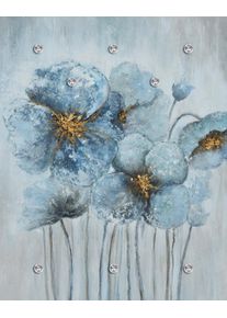 Garderobenpaneel queence "Wandgarderobe mit Motiv Mohnblume inkl. Edelstahlhaken", blau, B:100cm H:120cm T:2,5cm, Acrylglas, Edelstahl, Garderobenpaneele, Garderobenpaneel, HD Premium Druck auf Acrylglas