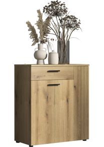 Kommode Home Affaire "Amrum", evoke eiche, B:80cm H:89cm T:36cm, Holzwerkstoff, Kunststoff, Sideboards, Kommode, Schuhschrank 2 T&uuml;ren & 1 Vollauszug Schublade - (B/T/H) 80/36/89 cm