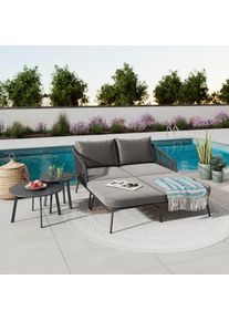 Beldano Sonneninsel, Schwarz, Dunkelgrau, Metall, Textil, 2-teilig, F&uuml;llung: Schaumstoff, 150x75x185 cm, wetterbest&auml;ndig, UV-best&auml;ndig, Gartenm&ouml;bel, Loungem&ouml;bel, Sonneninseln